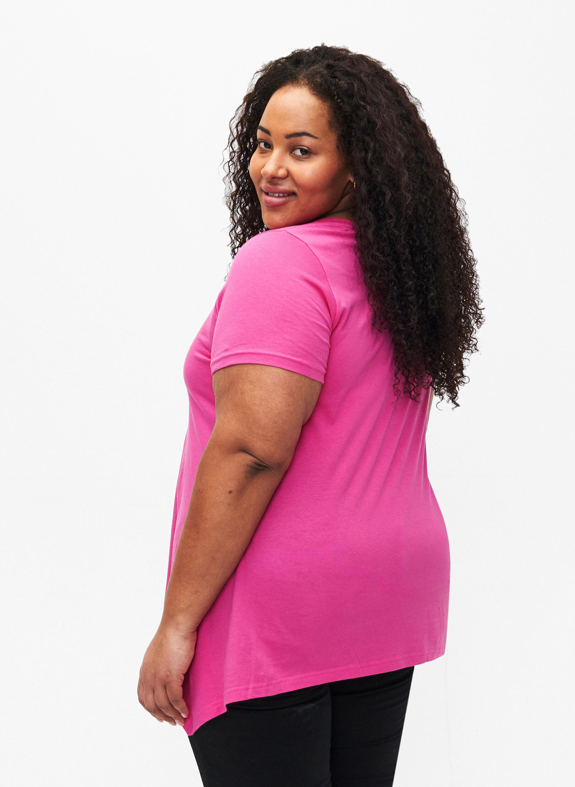 Zizzi Baumwoll-T-Shirt mit kurzen &Auml;rmeln, Raspberry S. Best, Model image number 1