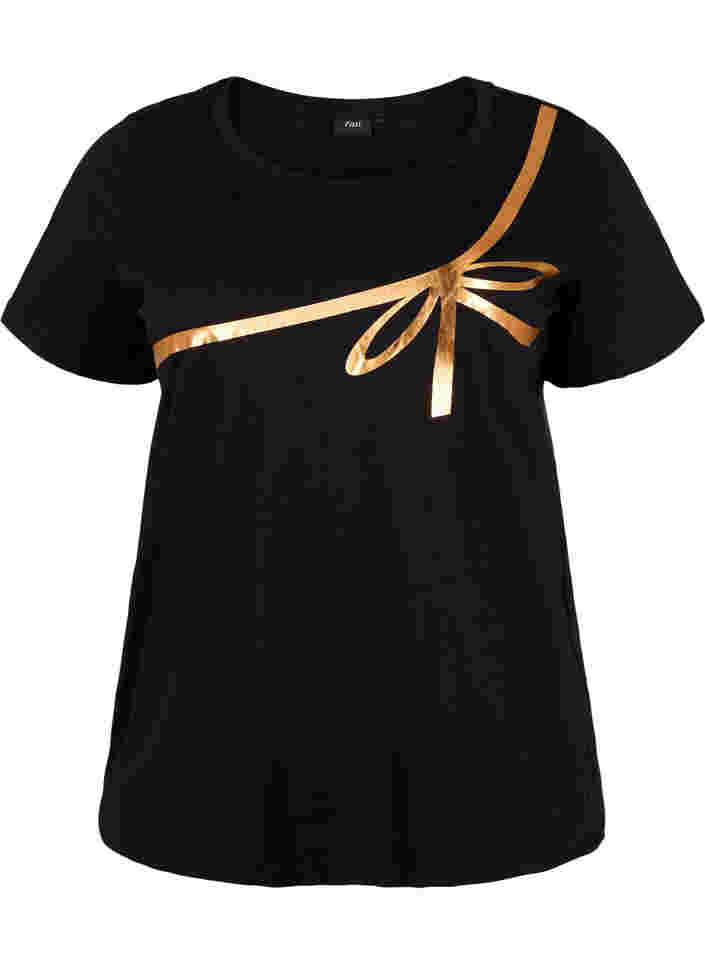 Weihnachts-T-Shirt aus Baumwolle, Black Copper Bow, Packshot image number 0