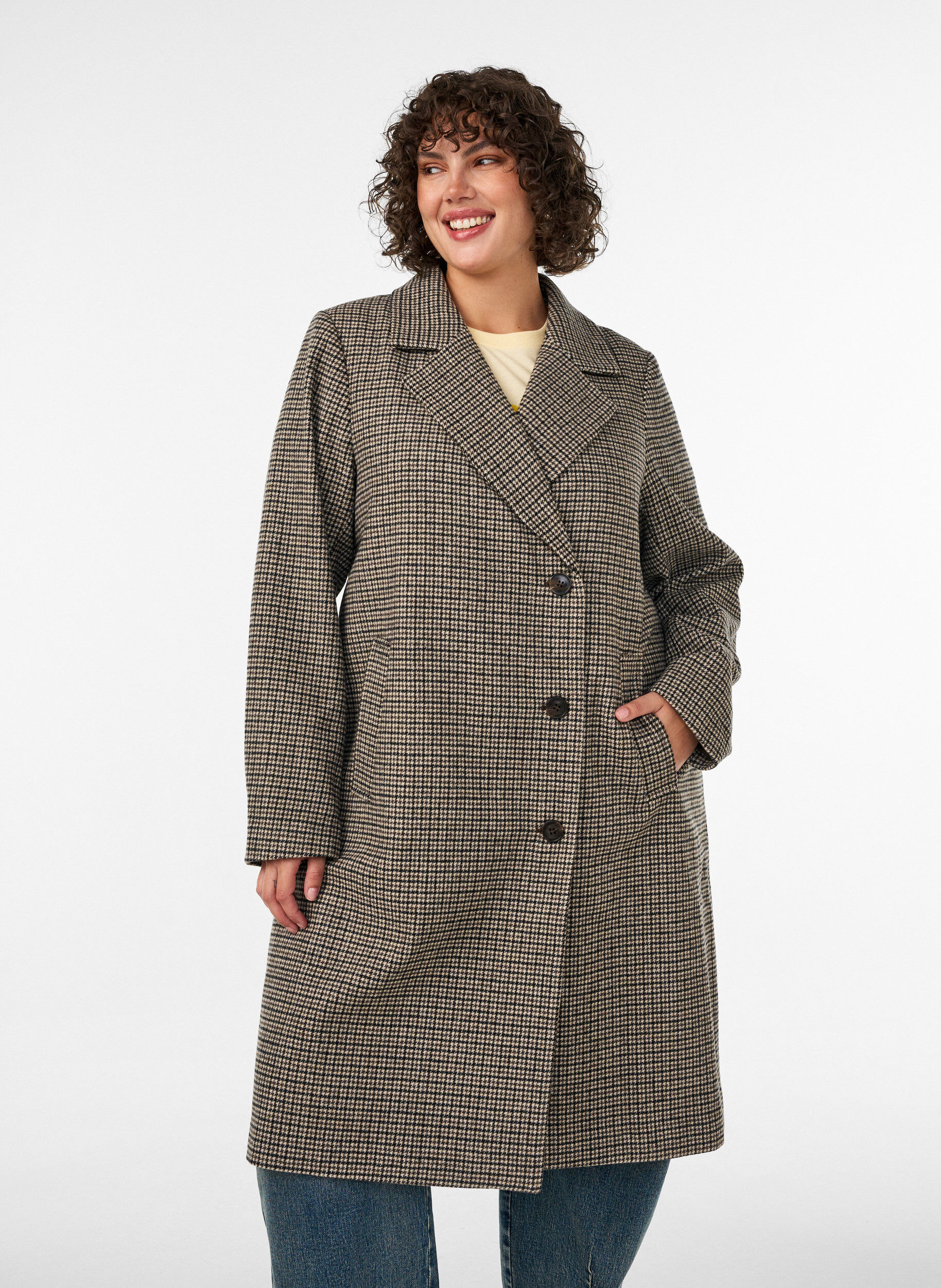 ZizziMittellanger karierter Mantel, Braun, Model image number 1
