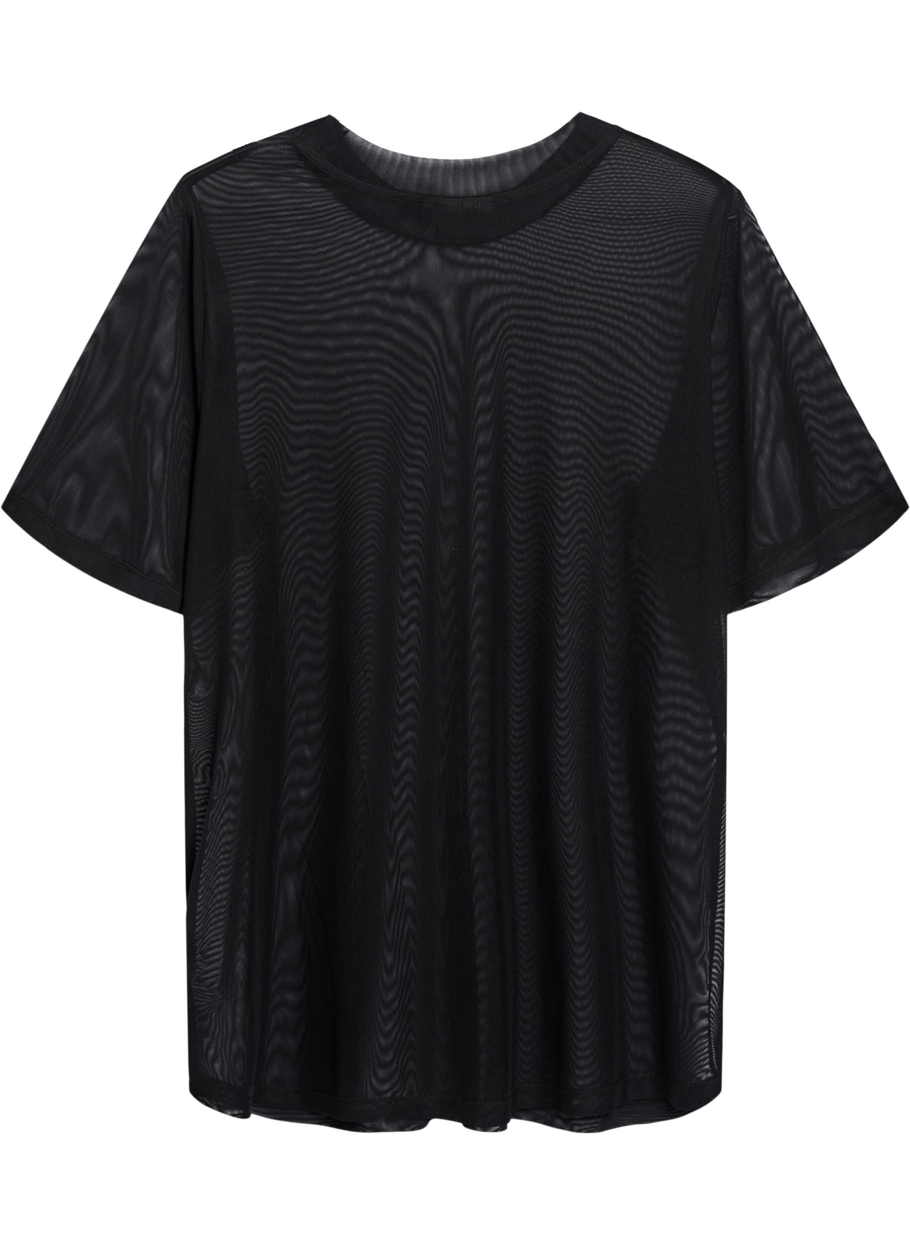 Zizzi Bluse aus Mesh, mit kurzen &Auml;rmeln, Schwarz, Packshot image number 1