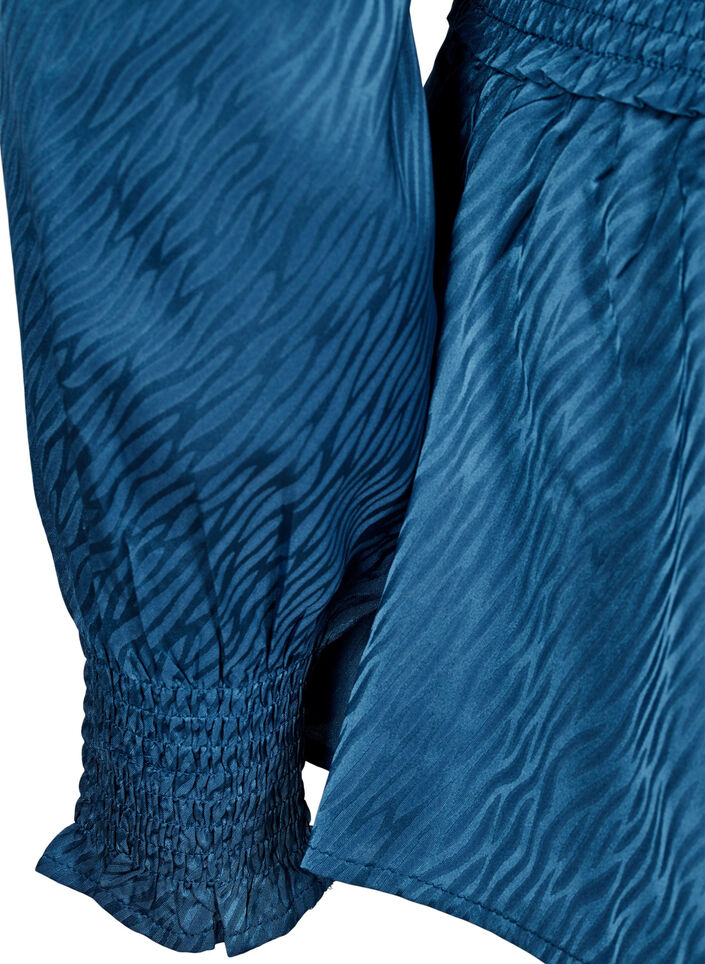 Bluse mit Ton-in-Ton-Muster und Smok-Einsatz, Midnight, Packshot image number 3