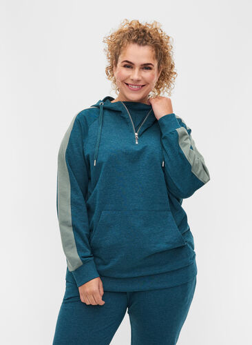 Sweatshirt mit Reißverschluss und Kapuze, Deep Teal, Model image number 0