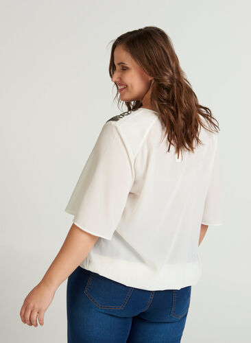 Bluse mit kurzen Ärmeln und Schulterdetails, Vanilla Ice, Model image number 1