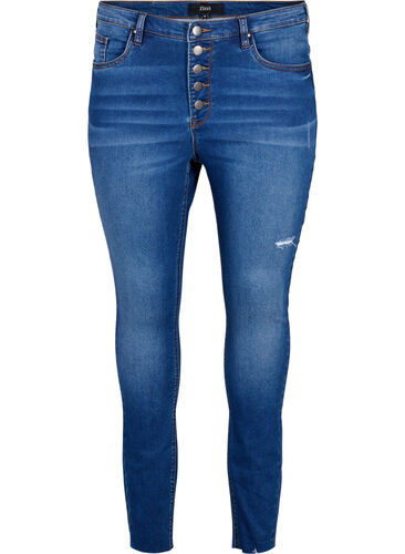 High Waist Amy-Jeans mit Knöpfen., Blue denim, Packshot image number 0