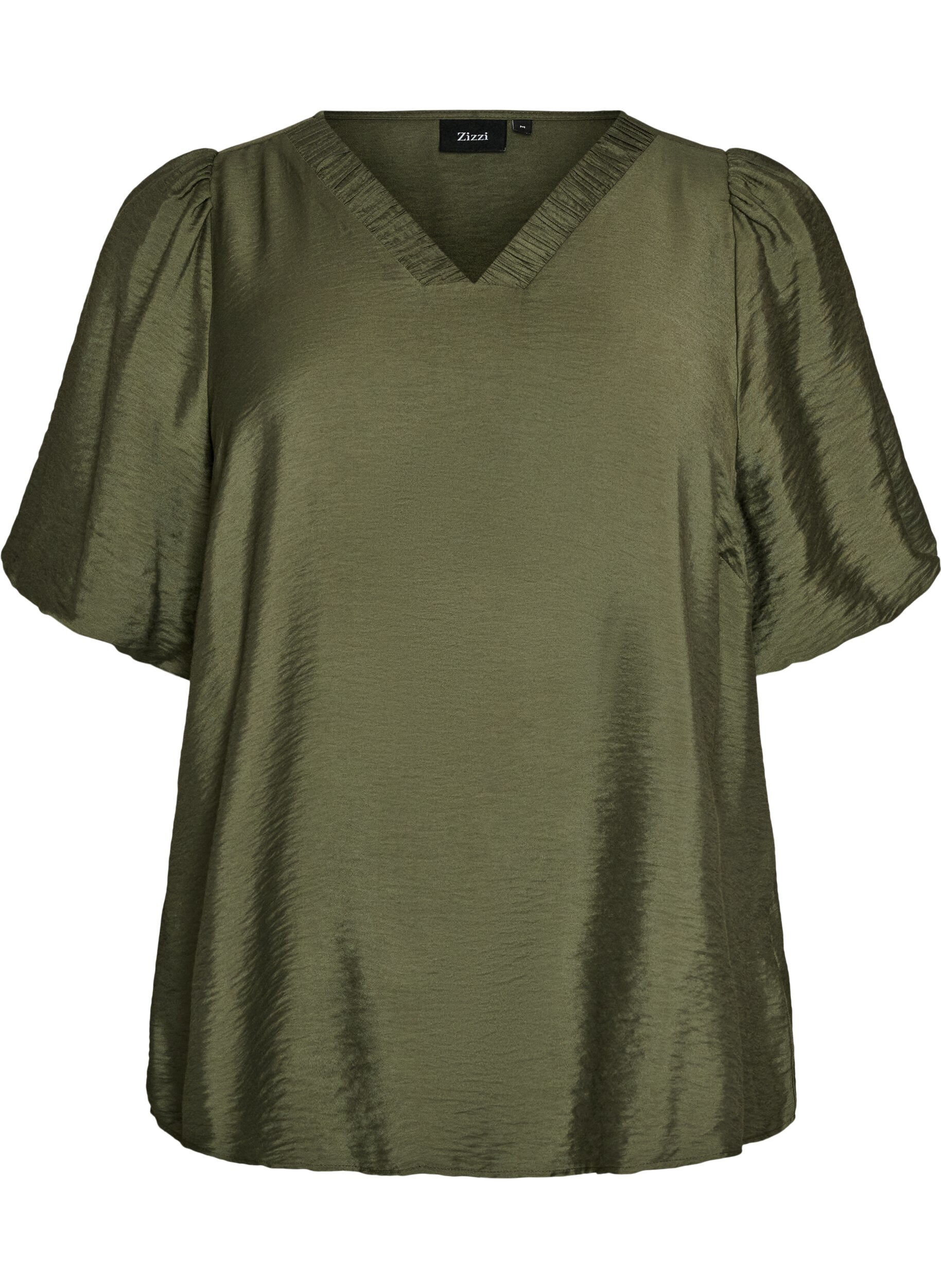 Bluse mit Ballon&auml;rmeln und V-Ausschnitt
