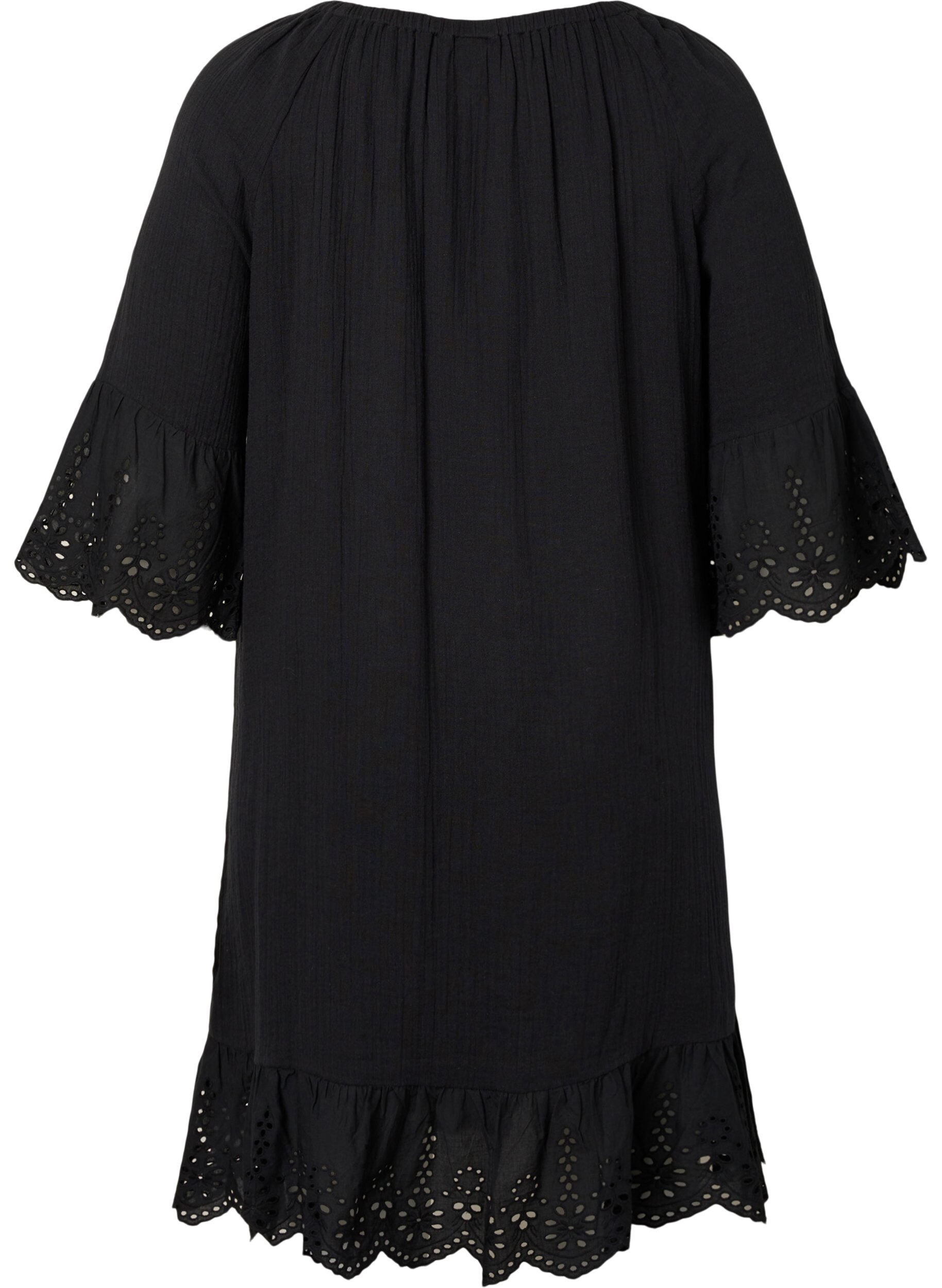 Zizzi Baumwollkleid mit Lockstickerei, Black, Packshot image number 1
