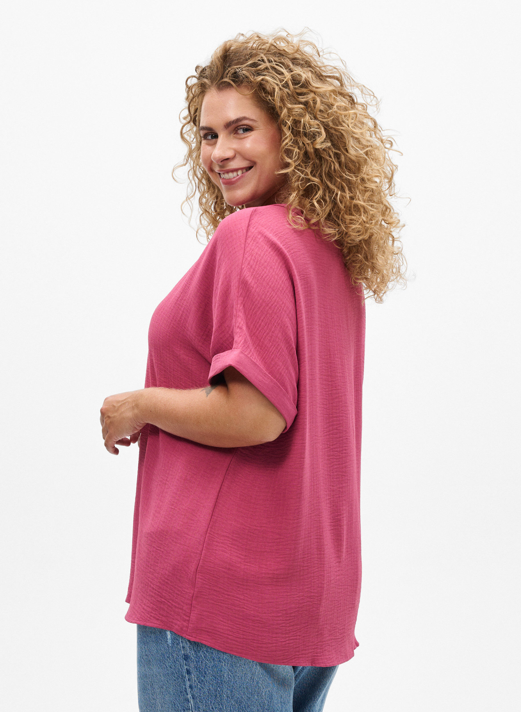 ZizziLockere Bluse mit kurzen &Auml;rmeln, Rot, Model image number 2