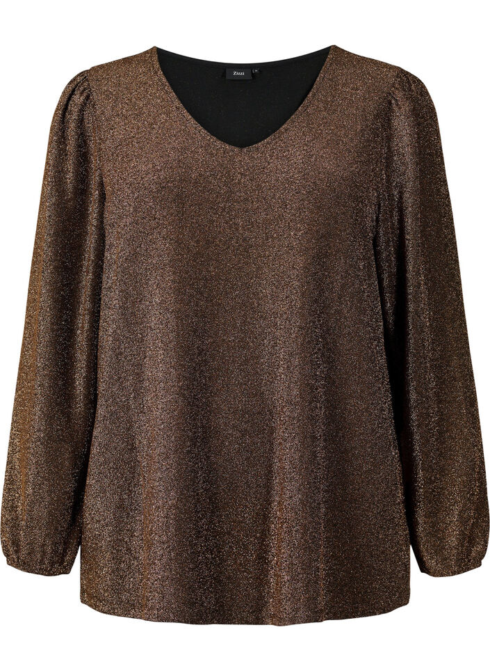  Glitzerbluse mit Puffärmeln, Black Copper, Packshot image number 0