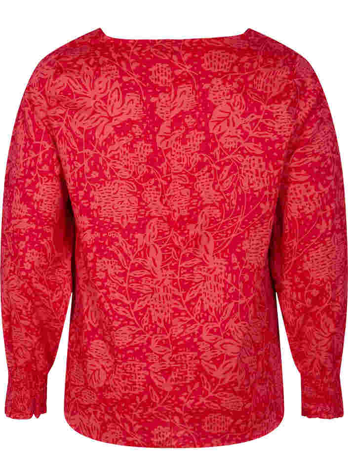 Bluse mit V-Ausschnitt und Smoking, Ribbon Red AOP, Packshot image number 1