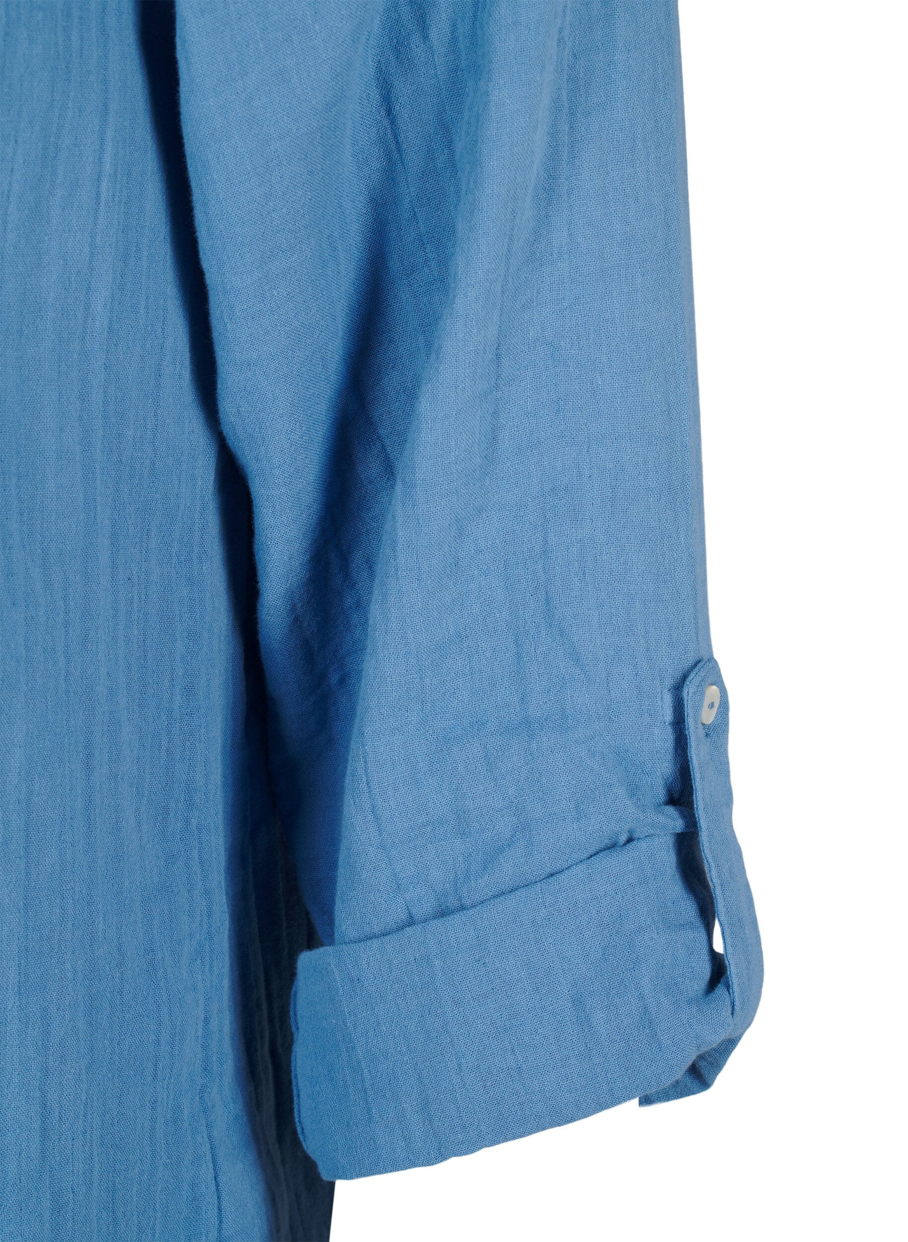 Zizzi  Baumwollbluse mit Lochstickerei und 3/4-&Auml;rmeln, Riverside, Packshot image number 3