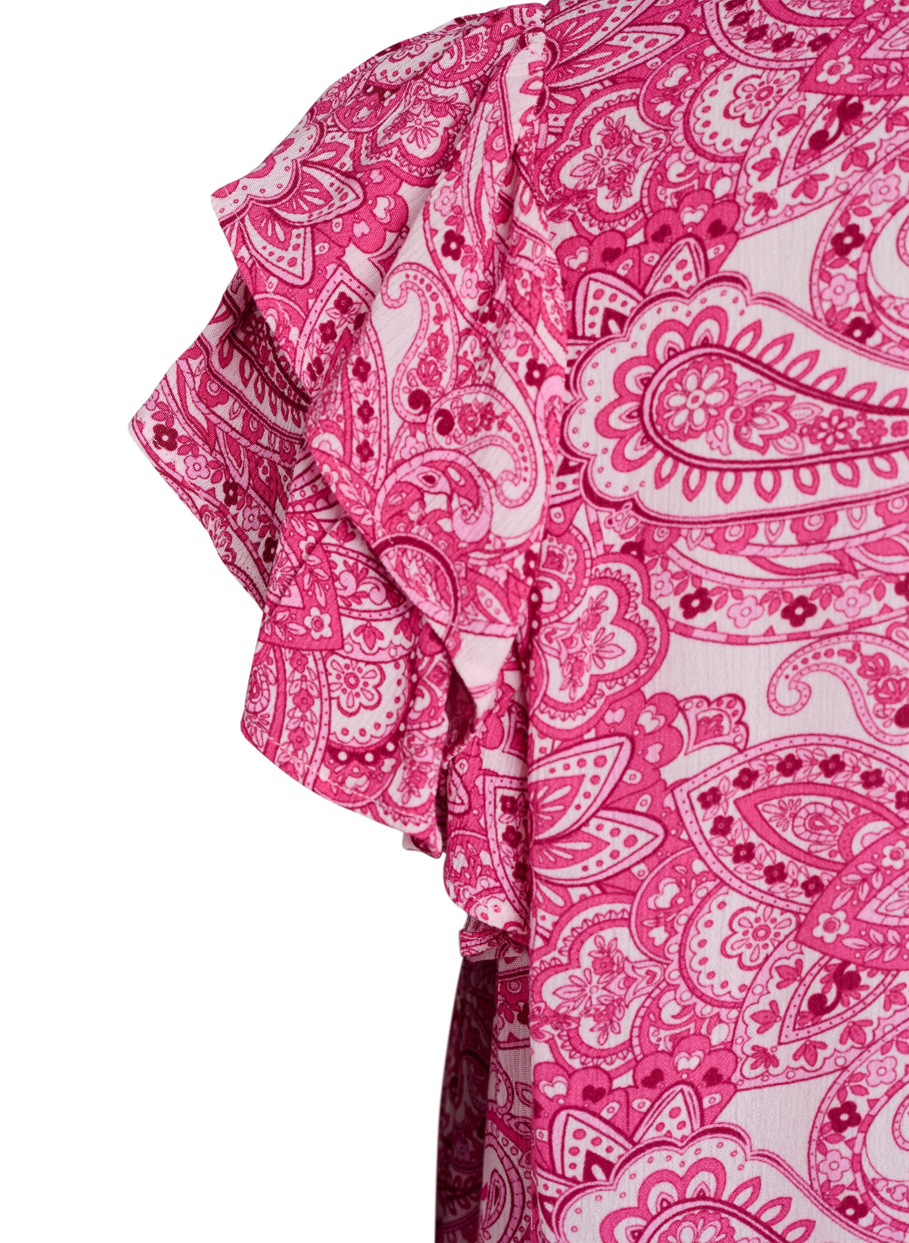 Zizzi Gemusterte Bluse aus Viskose mit R&uuml;schendetails, Pink, Packshot image number 3
