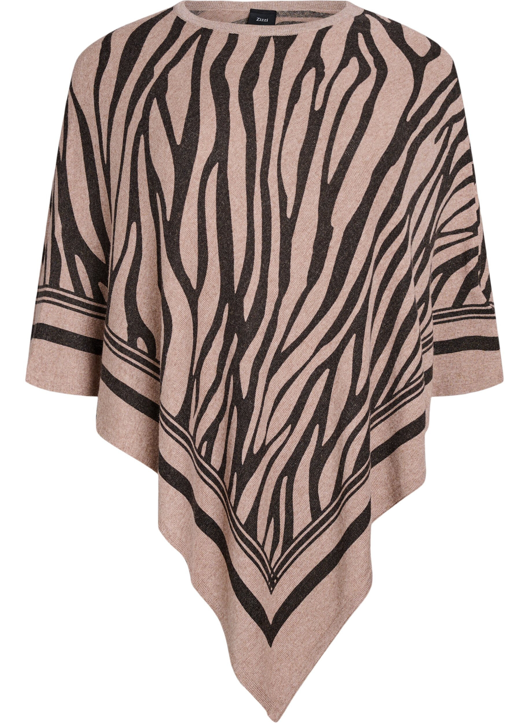 Zizzi Feinstrickponcho., Schwarz, Packshot image number 0