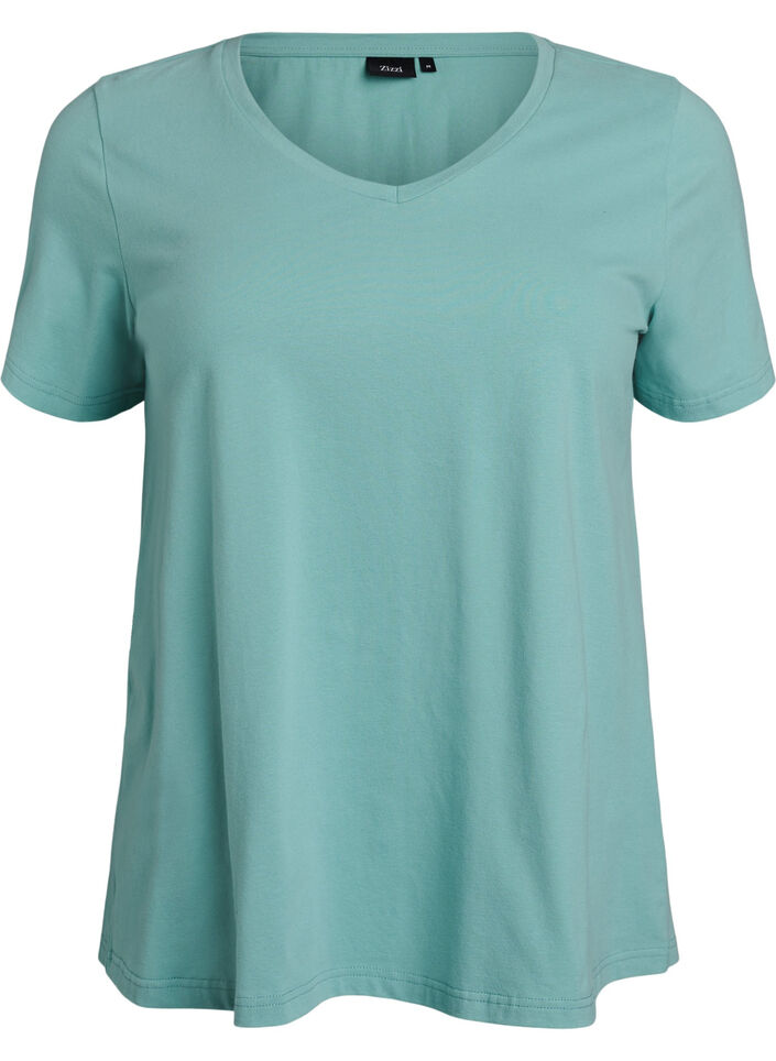 Einfarbiges Basic-T-Shirt aus Baumwolle, Gr&uuml;n, Packshot image number 0