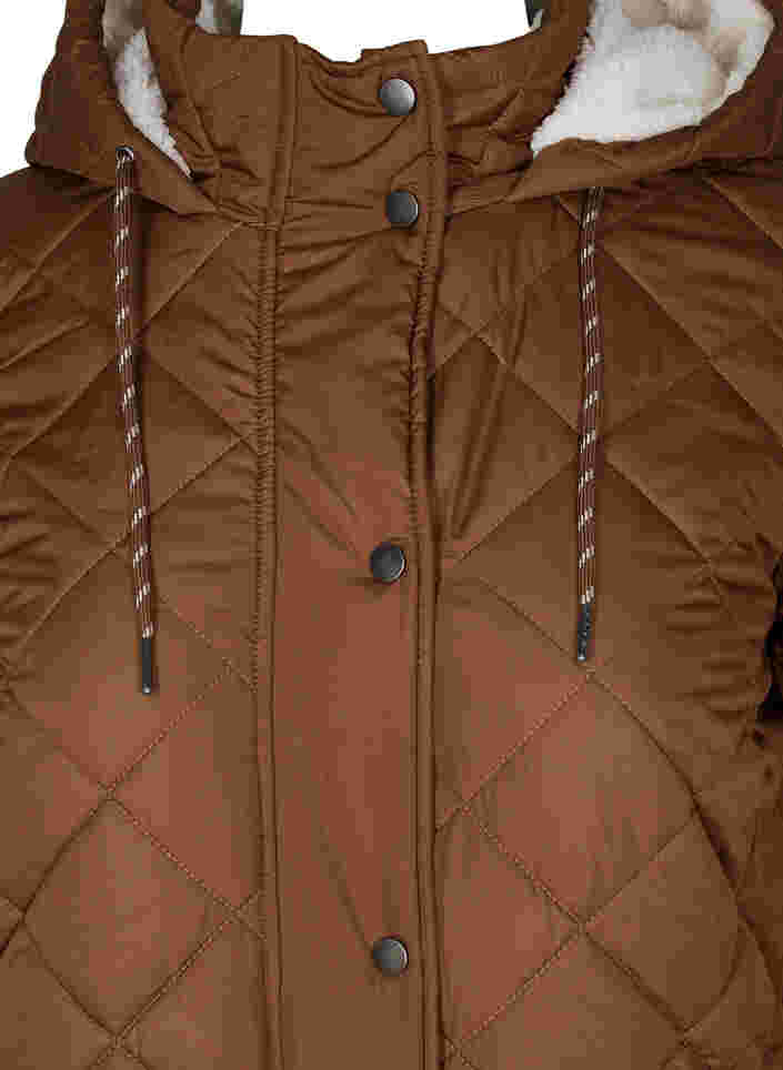 Gesteppte Jacke mit Kapuze und verstellbarer Taille, Toffee, Packshot image number 2
