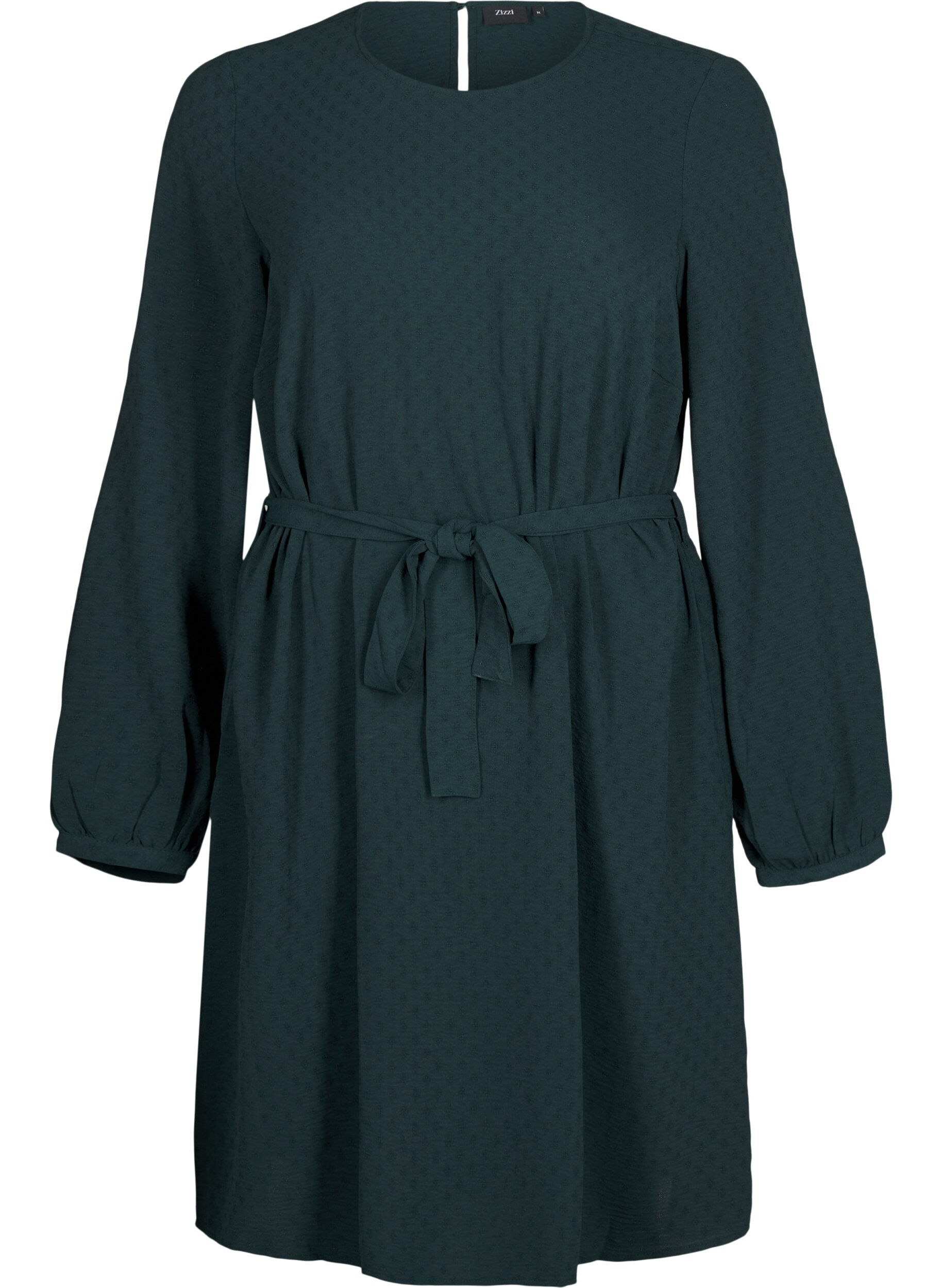 Zizzi Kurzes Kleid mit Struktur und Bindeg&uuml;rtel, Scarab, Packshot image number 0