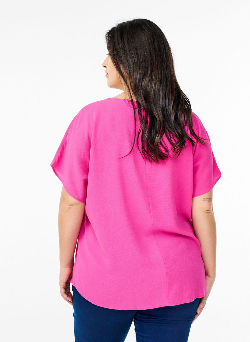 Bluse mit kurzen &Auml;rmeln und einem Rundhalsausschnitt, Rot, Model image number 2