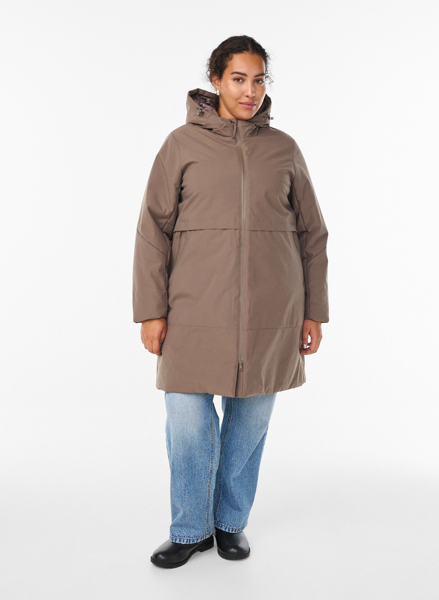 Zizzi Winterjacke mit verstellbarer Taille, Braun, Model image number 1