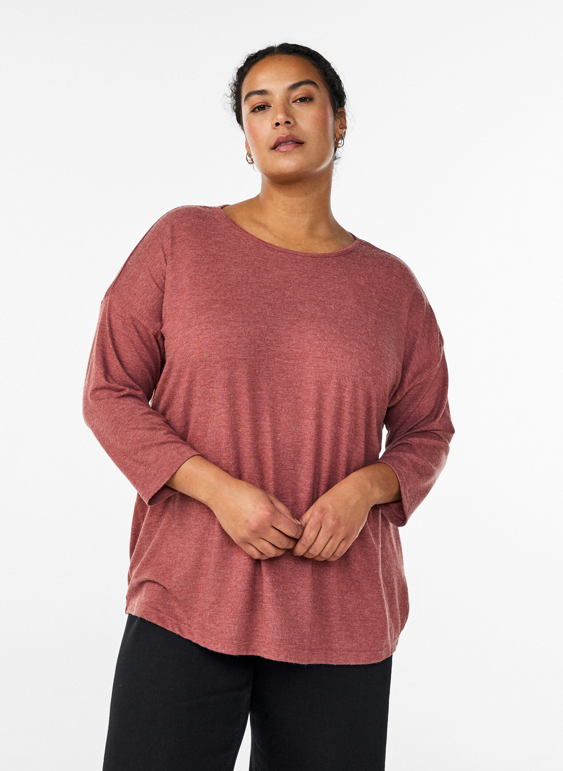 Zizzi Bluse aus Jersey mit 3/4-&Auml;rmeln, Rot, Model image number 0