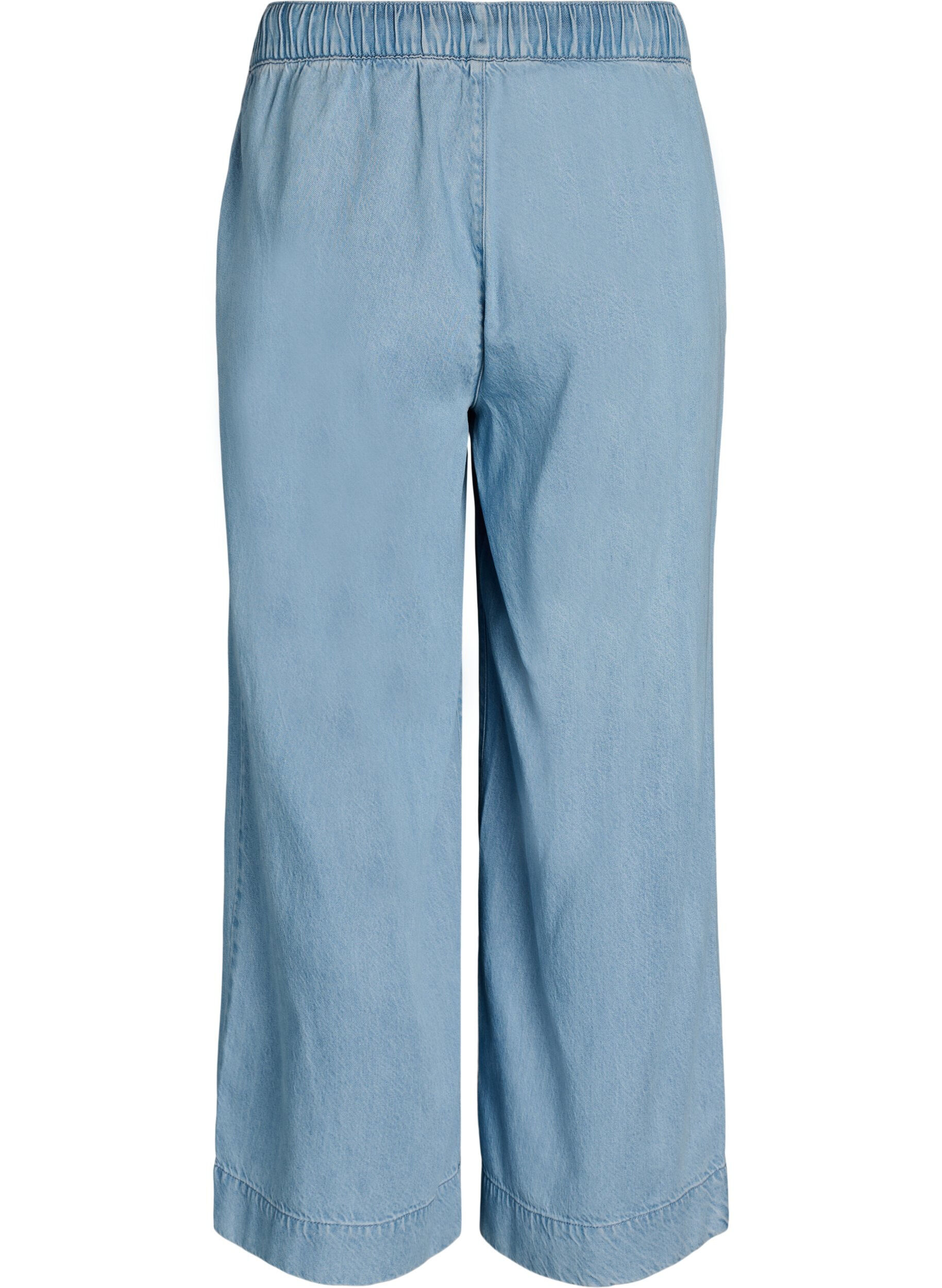 Zizzi Joggers aus Denim mit weitem Bein und hoher Taille, Blau, Packshot image number 1
