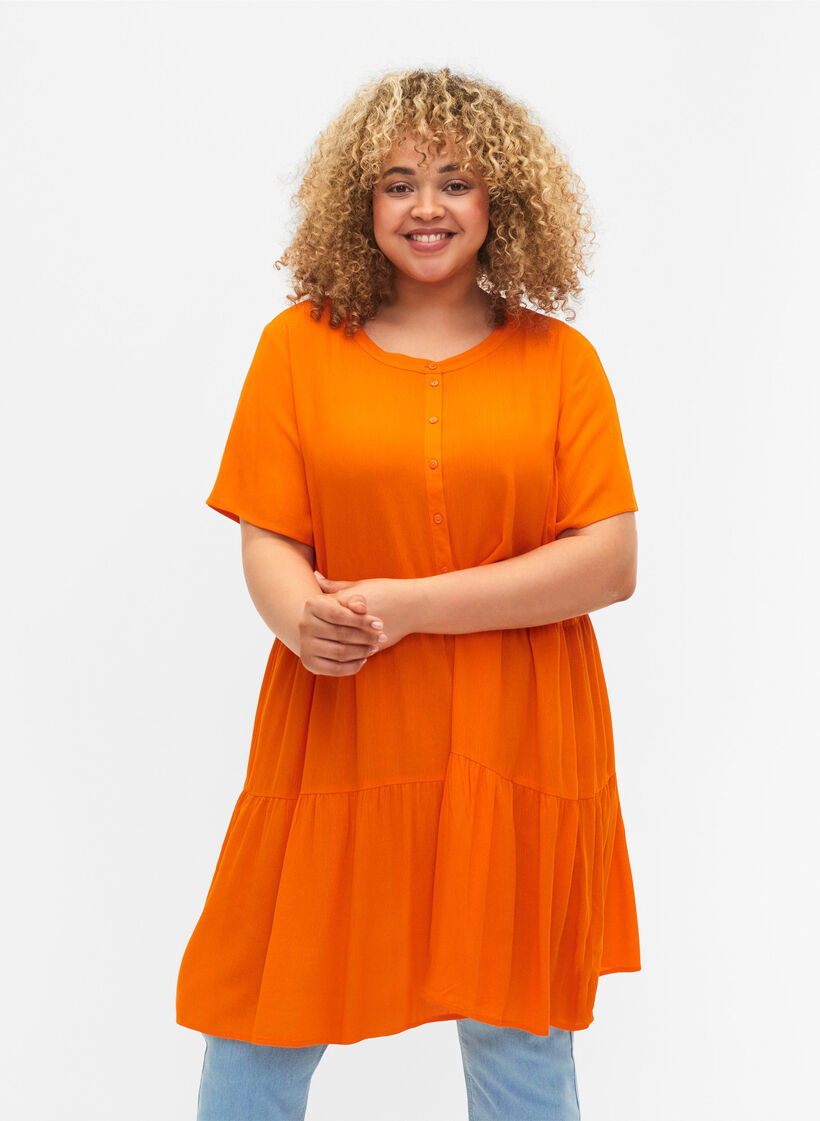 Kurzarm-Kleid aus Viskose mit A-Linie, Exuberance, Model image number 0