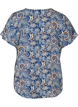 Blusenshirt mit kurzen Ärmeln, Dark Blue Paisley, Packshot image number 1