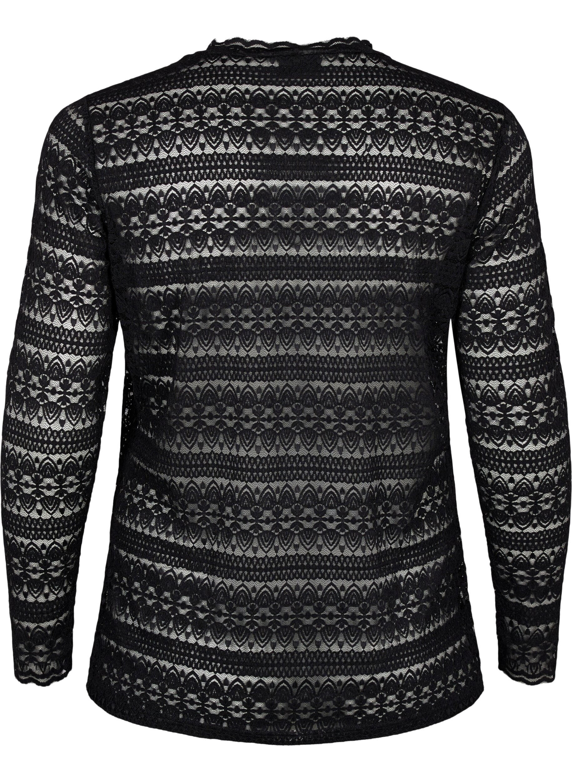 Zizzi Spitzenbluse mit langen &Auml;rmeln, Black, Packshot image number 1