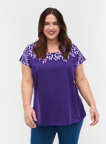 T-Shirt aus Baumwolle mit Printdetails, Violet Ind Mel Feath, Model image number 0