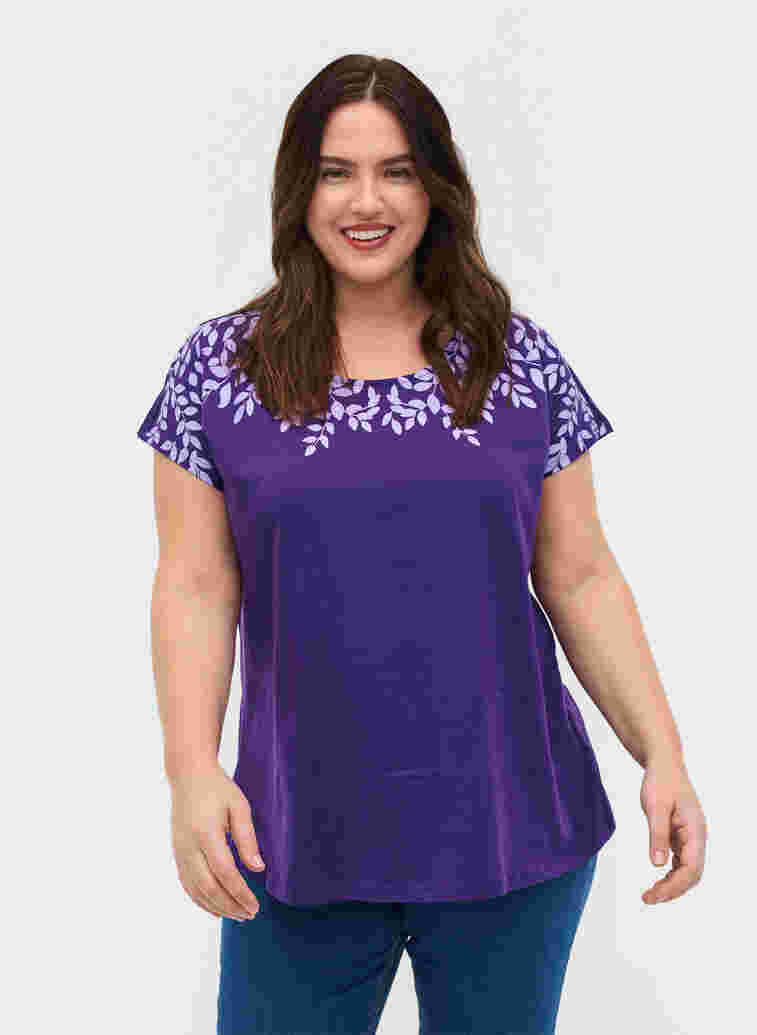 T-Shirt aus Baumwolle mit Printdetails, Violet Ind Mel Feath, Model