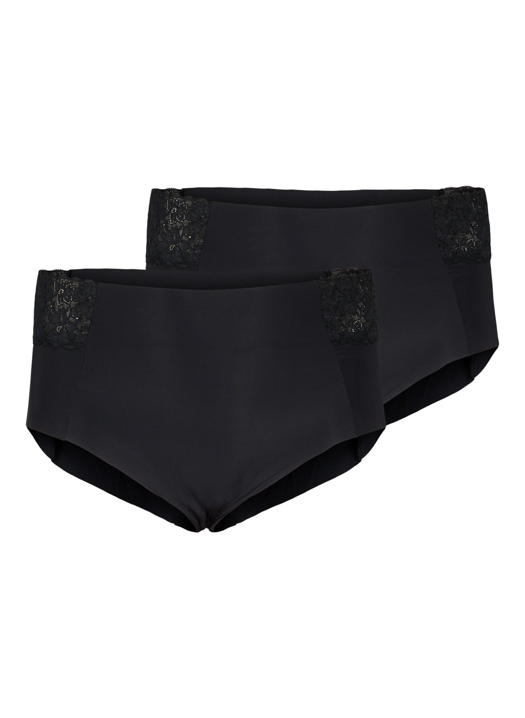 Zizzi 2er-Pack Unterhosen mit Spitze und regul&auml;rer Taille, Black, Packshot image number 0