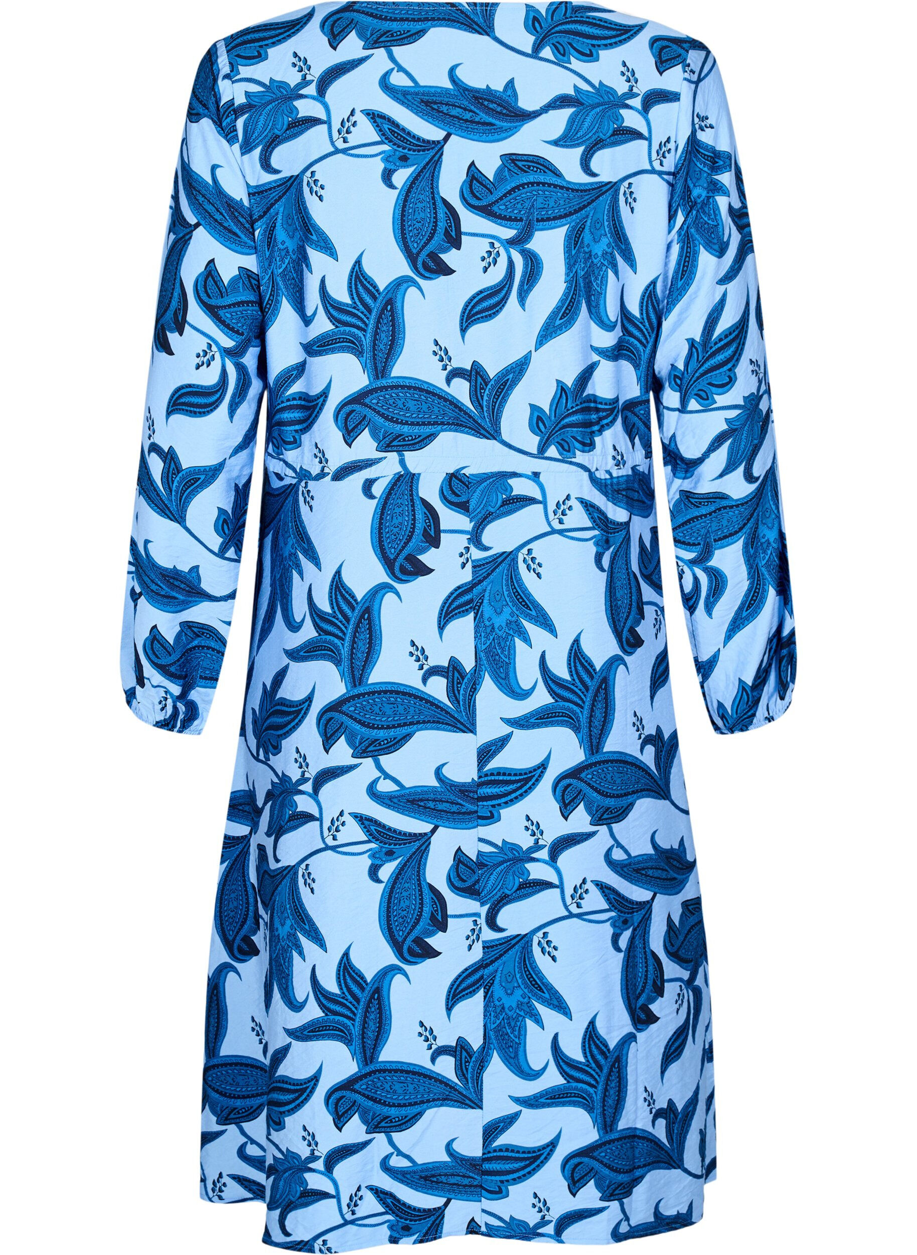 Zizzi Langarmkleid mit Paisleymuster und Bindeg&uuml;rtel, Blau, Packshot image number 1