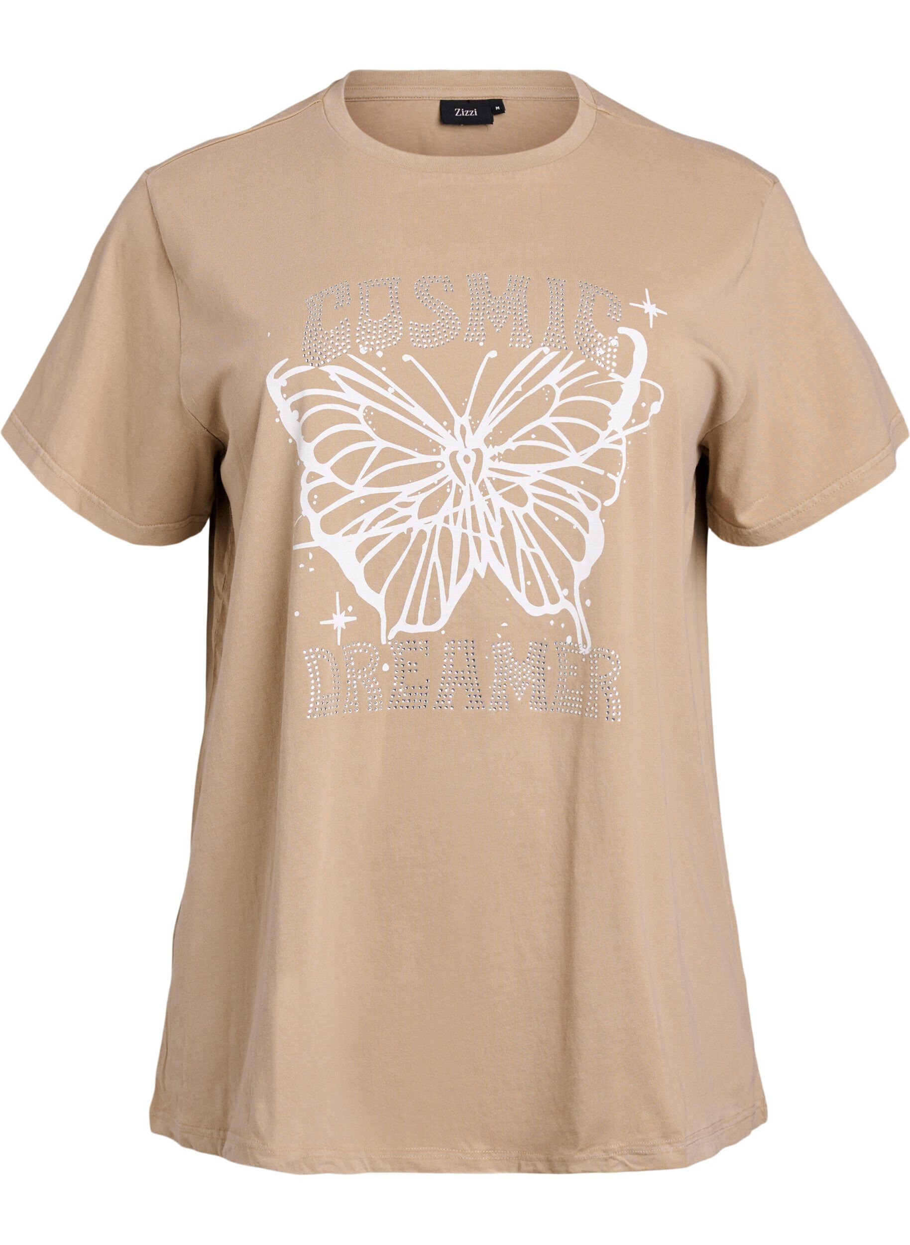 T-Shirt aus Bio-Baumwolle mit Strass und Schmetterlingsmotiv