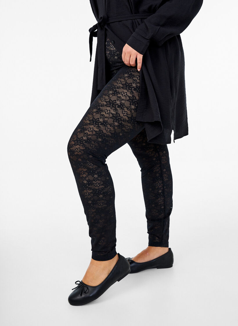 Leggings mit Spitzensaum, Schwarz, Model image number 0