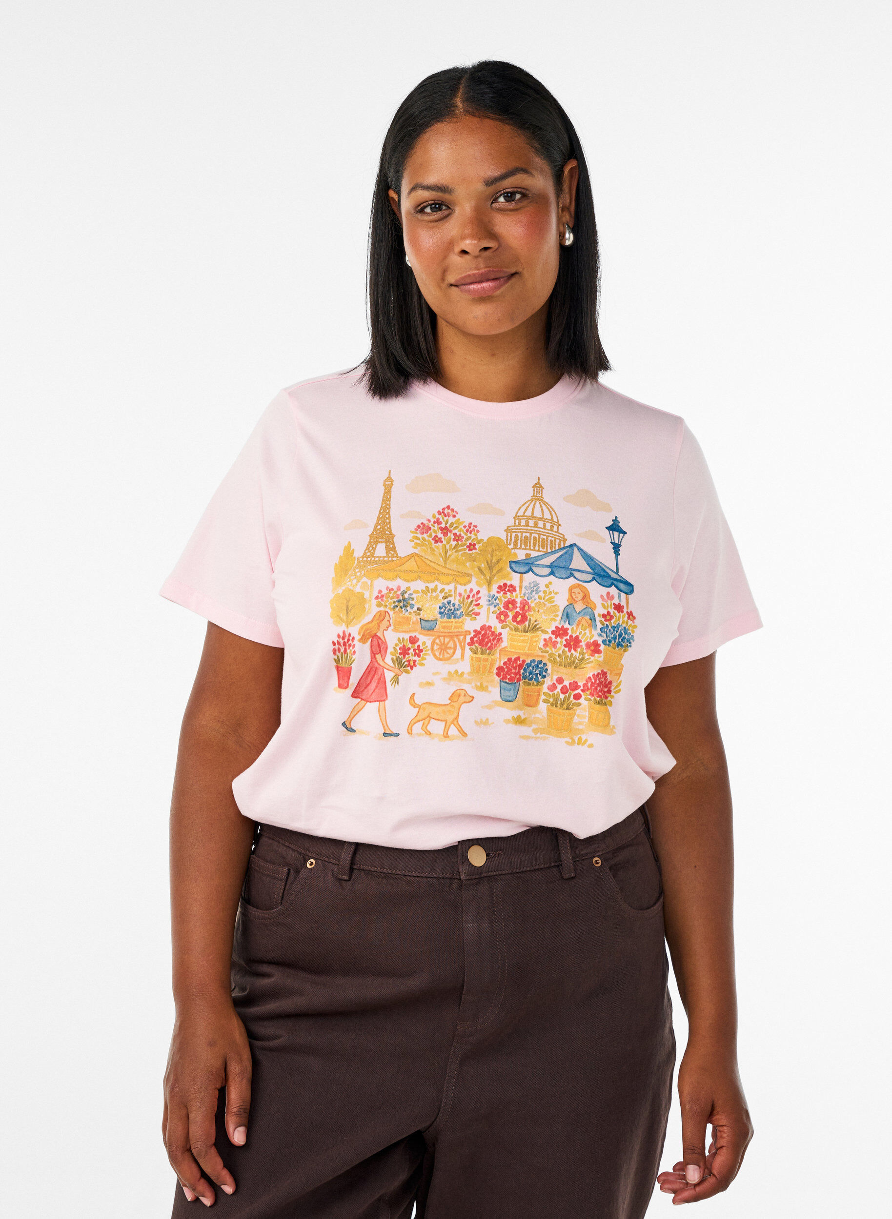 T-Shirt aus Bio-Baumwolle mit Frontprint, Rot, Model