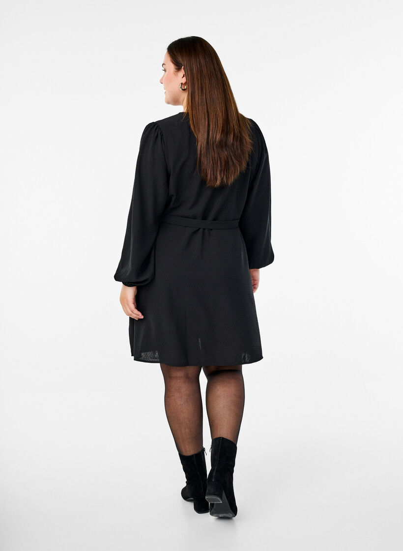 Kurzes Wickelkleid mit Bindeg&uuml;rtel, Schwarz, Model image number 2