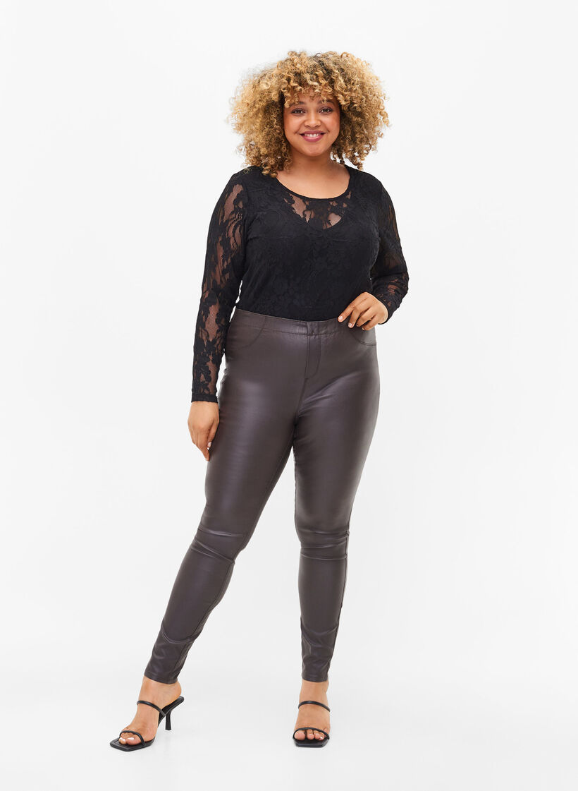 Beschichtete Leggings aus Viskosemix, After Dark, Model image number 0