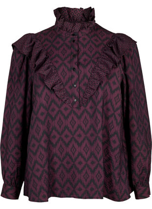 Shirtbluse aus Viskose mit Rüschendetails, Winetasting w. Black, Packshot image number 0