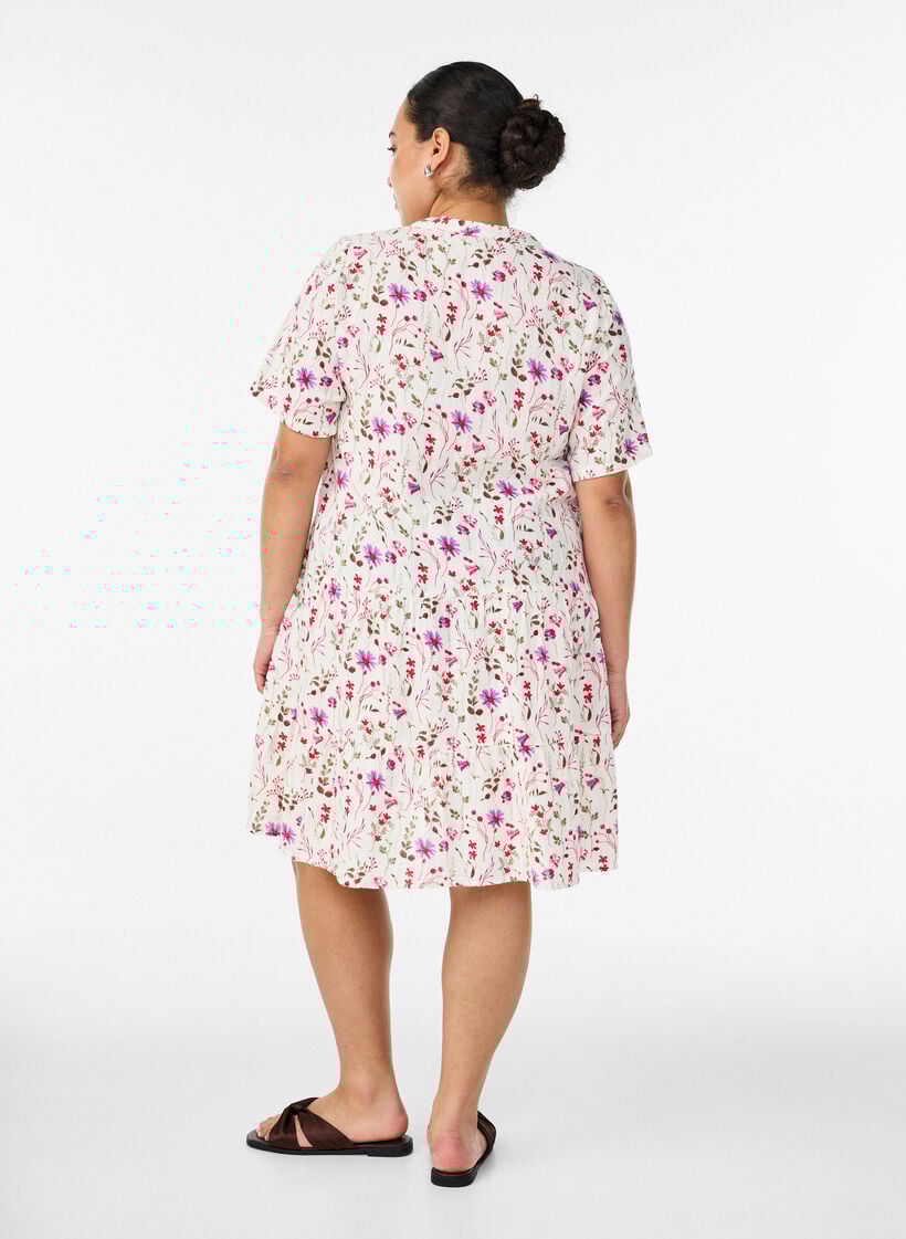 Kurzes A-Linien-Kleid aus Baumwollmusselin, Beige, Model image number 2