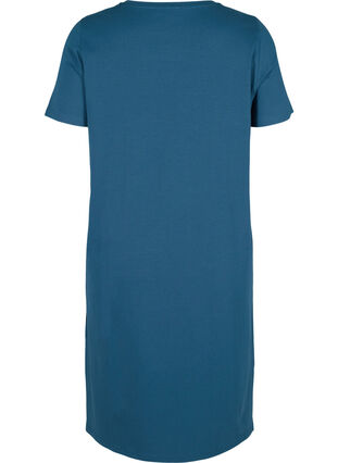 Kurzarm Kleid aus Baumwolle mit Schlitz, Majolica Blue, Packshot image number 1