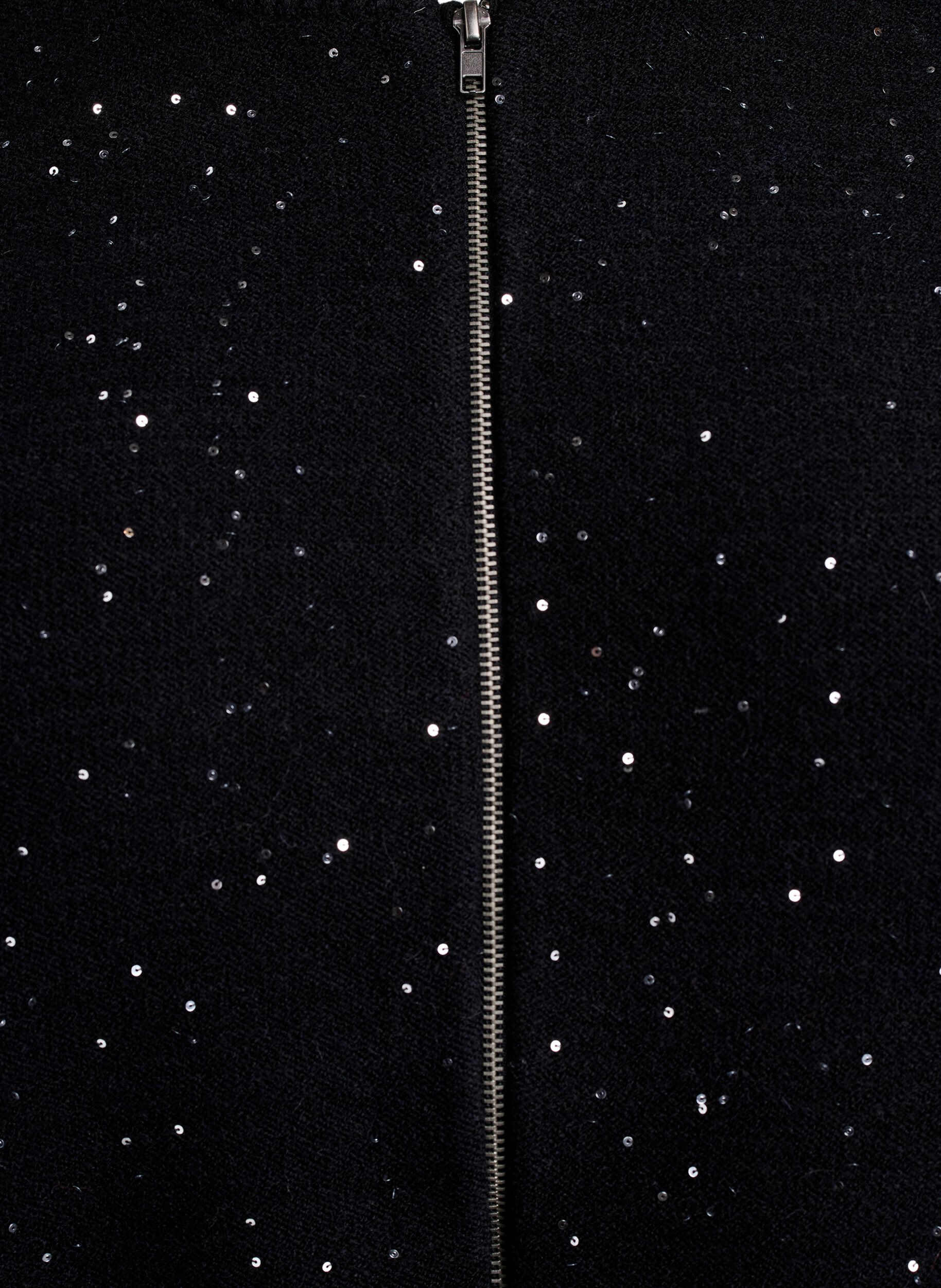 Zizzi Strickjacke mit Rei&szlig;verschluss und Pailletten, Schwarz, Packshot image number 2