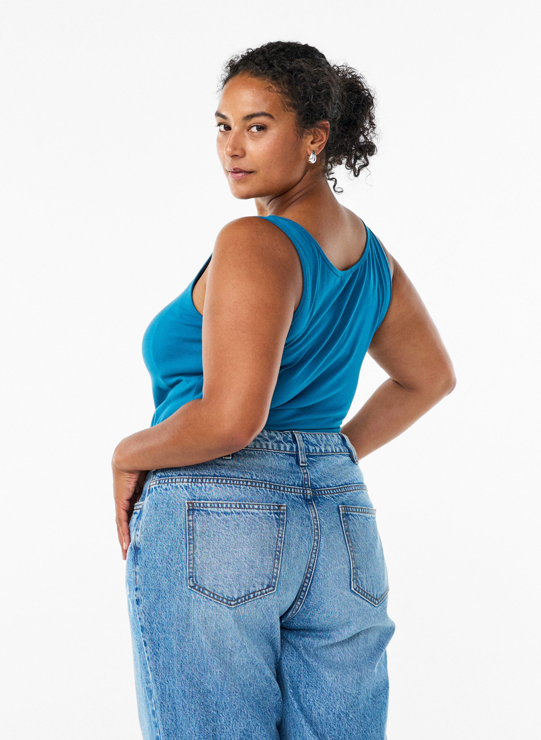 Zizzi Solide Farbe Grundoberteil aus Baumwolle., Petrol, Model image number 2