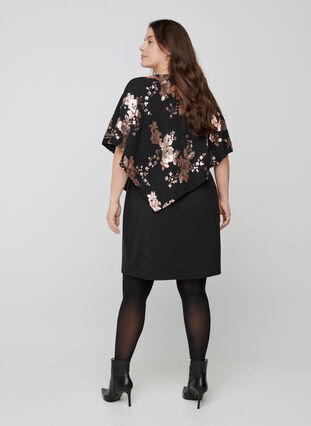 Kurzarm Kleid mit Pailletten, Black, Model image number 1