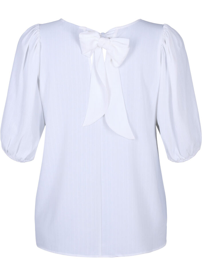 Bluse mit kurzem Arm und Schleife hinten, Bright White, Packshot image number 1