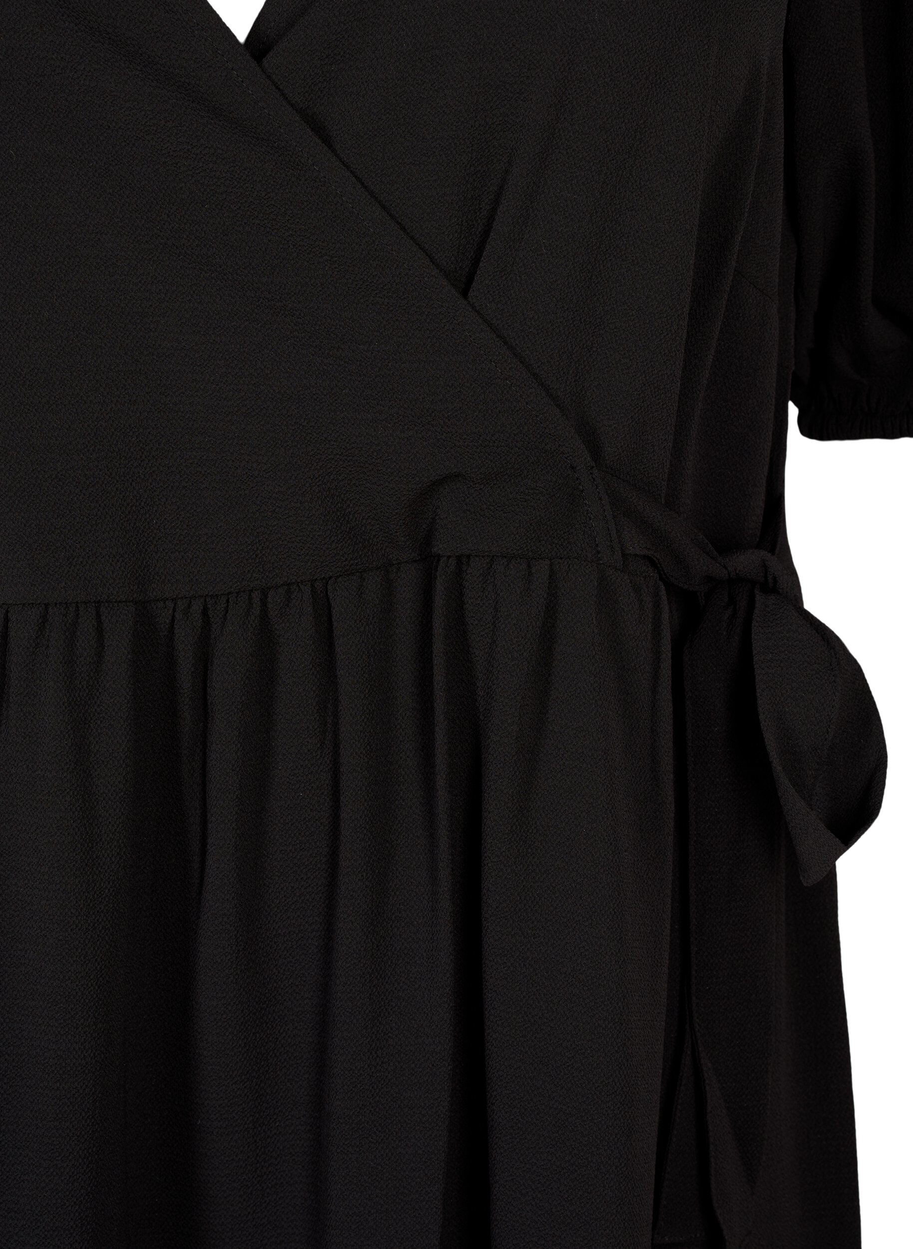 Zizzi Wickelkleid mit kurzen &Auml;rmeln, Black, Packshot image number 2
