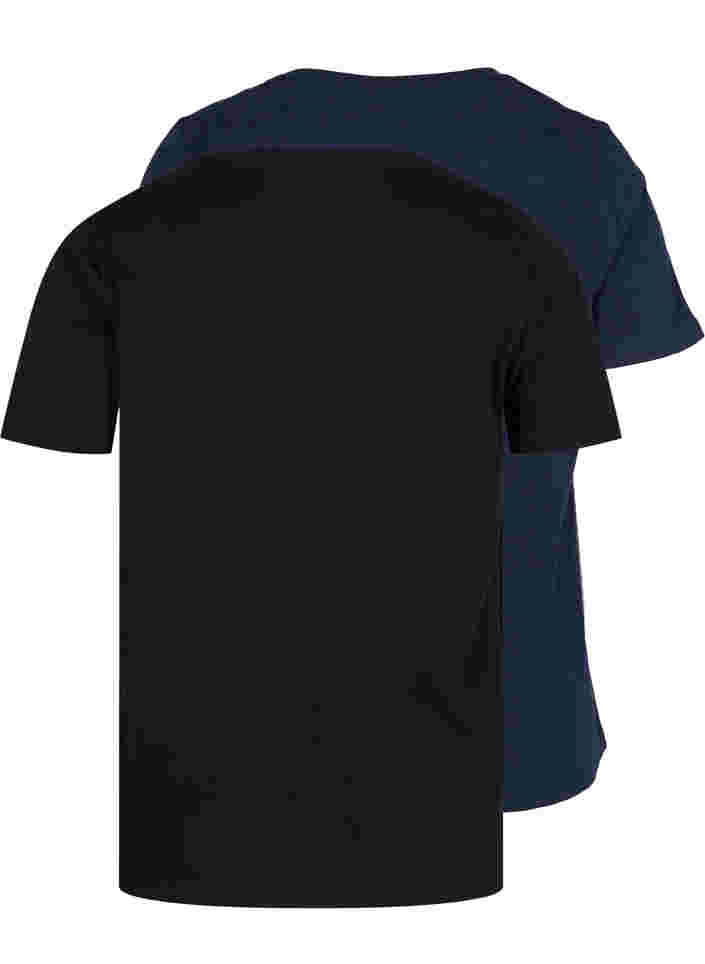 2er-Pack basic T-Shirts aus Baumwolle, Black/Navy Blazer, Packshot image number 1