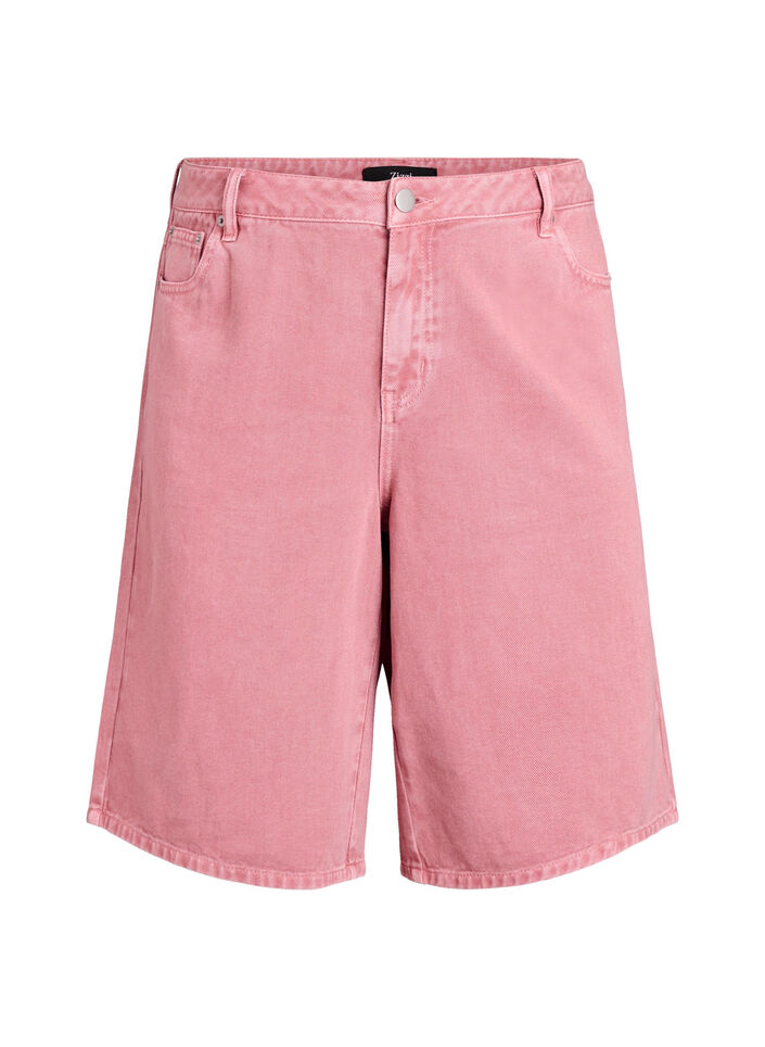 Hoch taillierte Bermudashorts aus farbigem Denim, Rot, Packshot image number 0