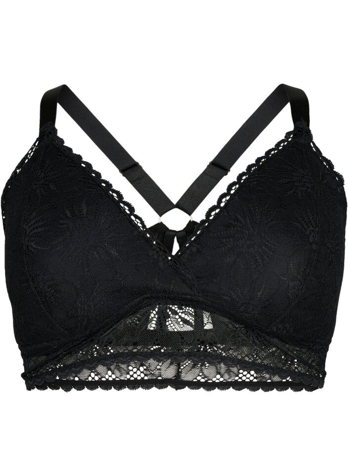 Spitze Bralette mit Rückendetail, Black, Packshot image number 0