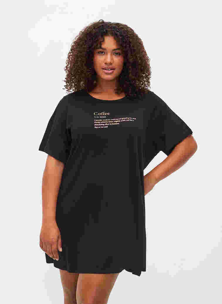 Oversized Nacht T-Shirt aus Bio-Baumwolle, Black W. coffee, Model image number 0