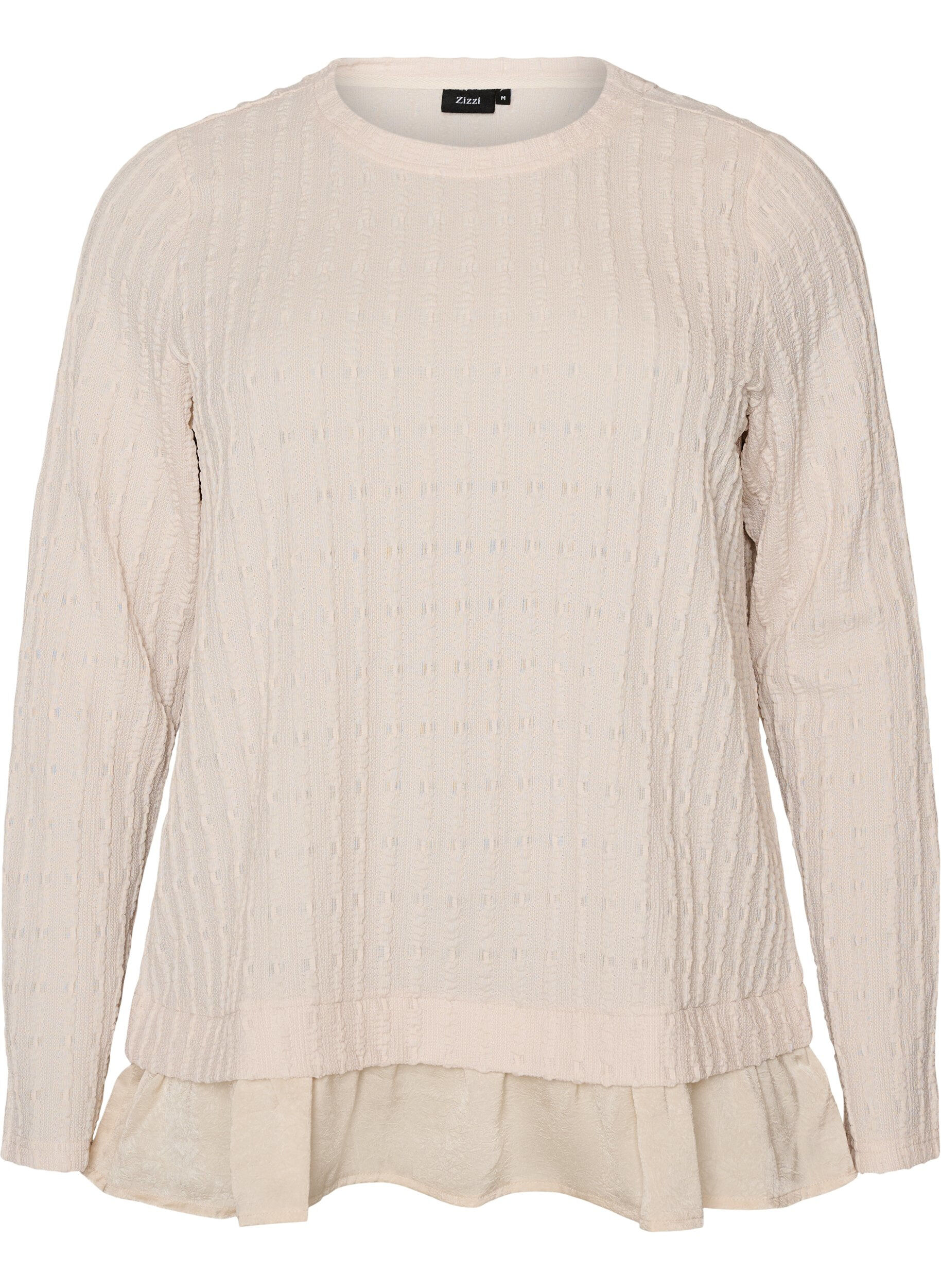 ZizziStrukturierte Bluse mit R&uuml;schensaum, Vanille, Packshot image number 0