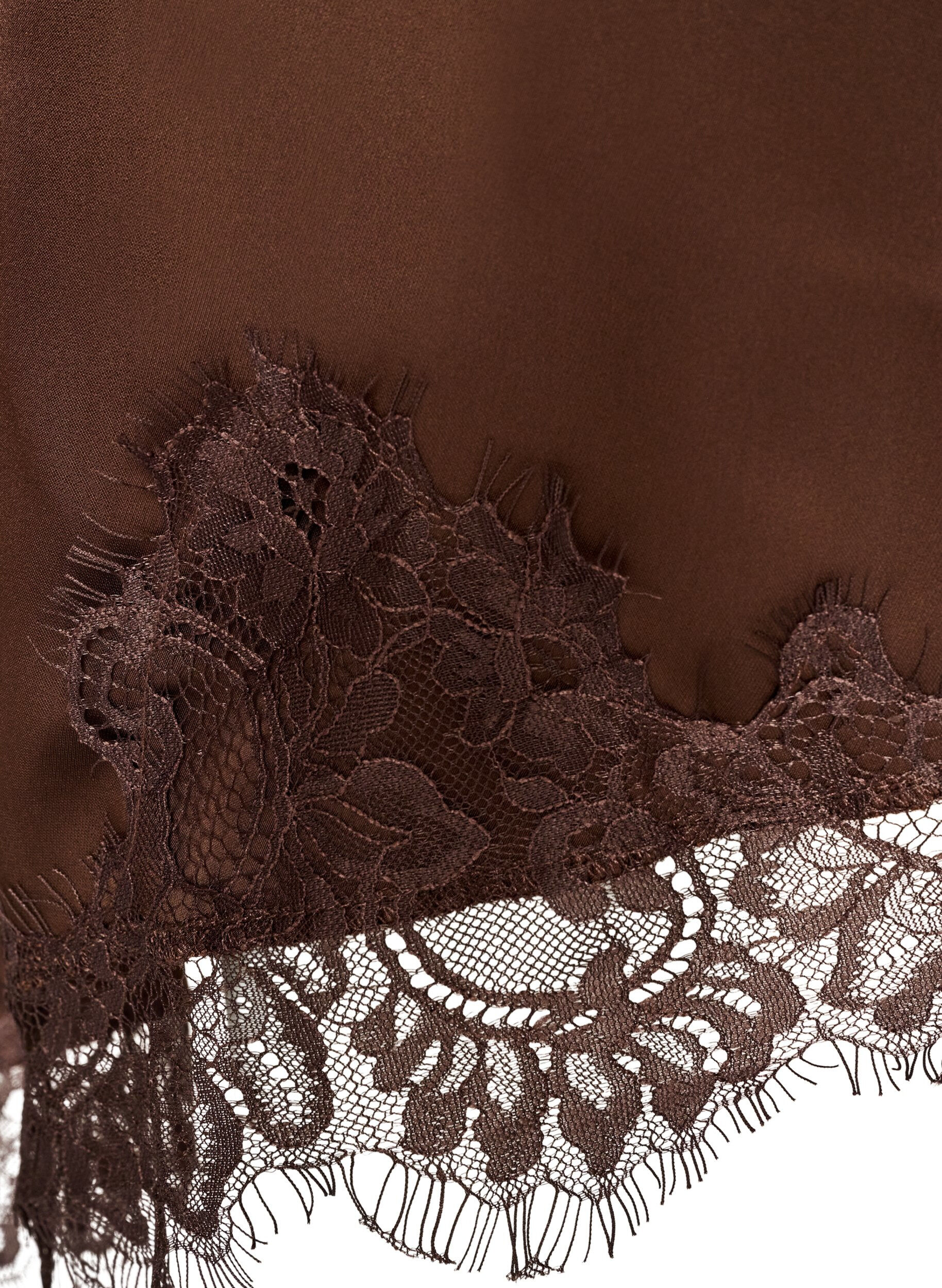 ZizziKleid aus Satin mit Spitze und asymmetrischem Saum, Braun, Packshot image number 4