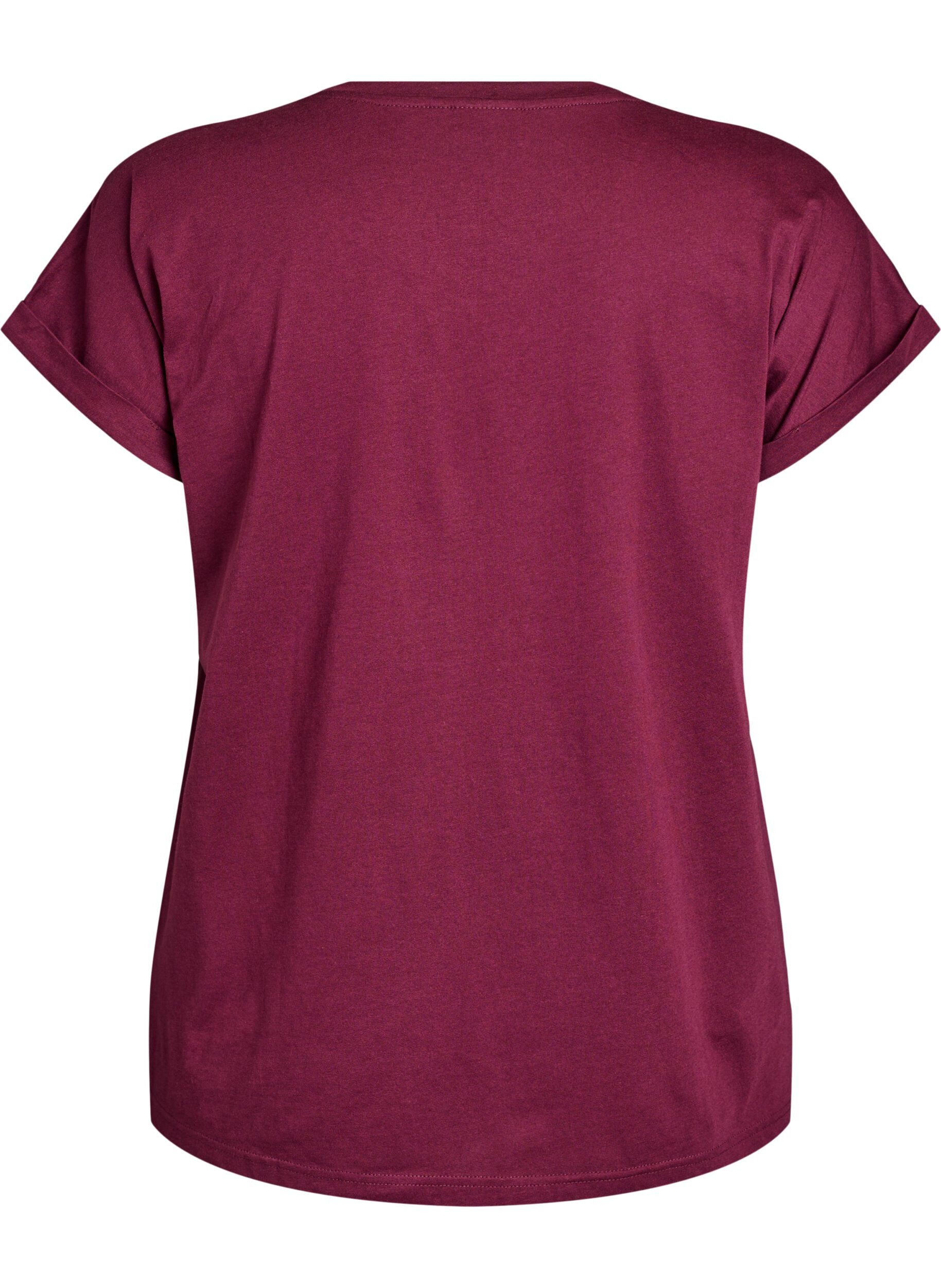ZizziKurz&auml;rmeliges T-Shirt aus einer Baumwollmischung, Dunkles Bordeaux, Packshot image number 1